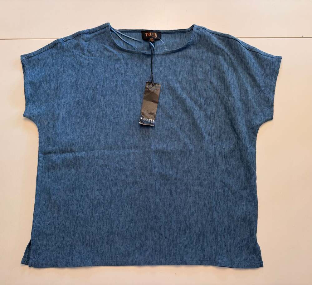 Trucco Blue Ribbed Short-Sleeve Blouse